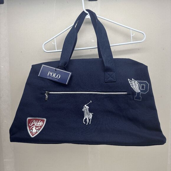 Polo Ralph Lauren Logo P Wing Patch Duffle Gym Travel Bag Navy Blue